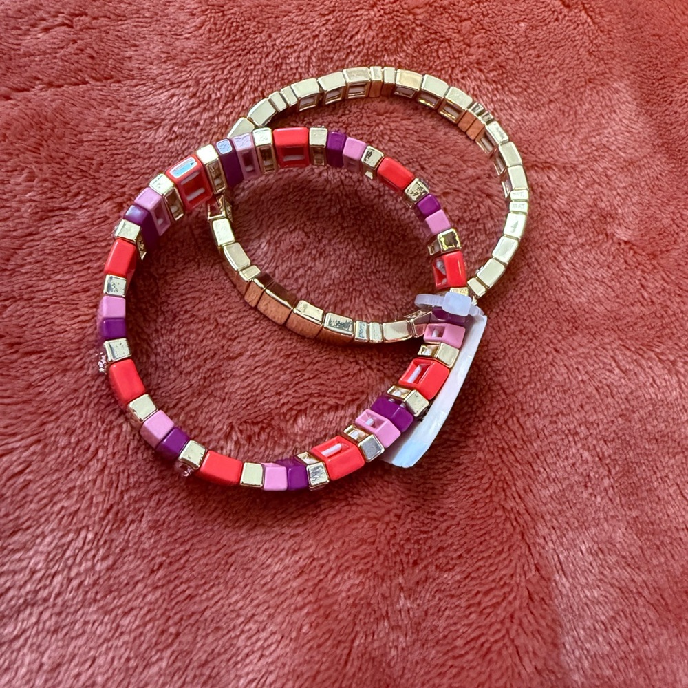 On 34th Elegant Gold and Red, Purple Beaded Bracelets